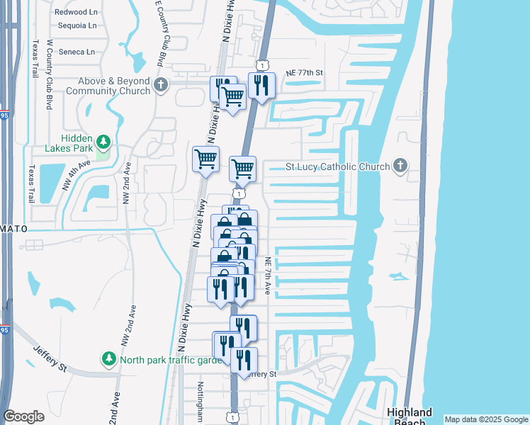 map of restaurants, bars, coffee shops, grocery stores, and more near 6899 Northeast 7th Avenue in Boca Raton