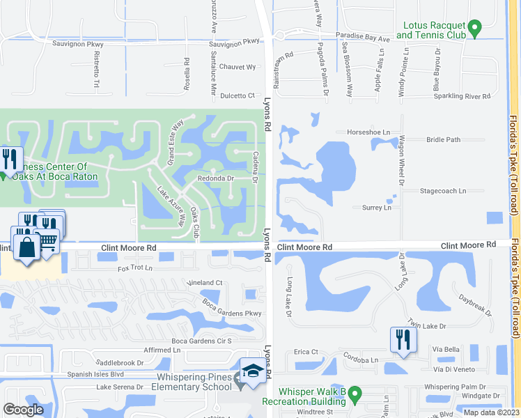 map of restaurants, bars, coffee shops, grocery stores, and more near 17806 Cadena Drive in Boca Raton