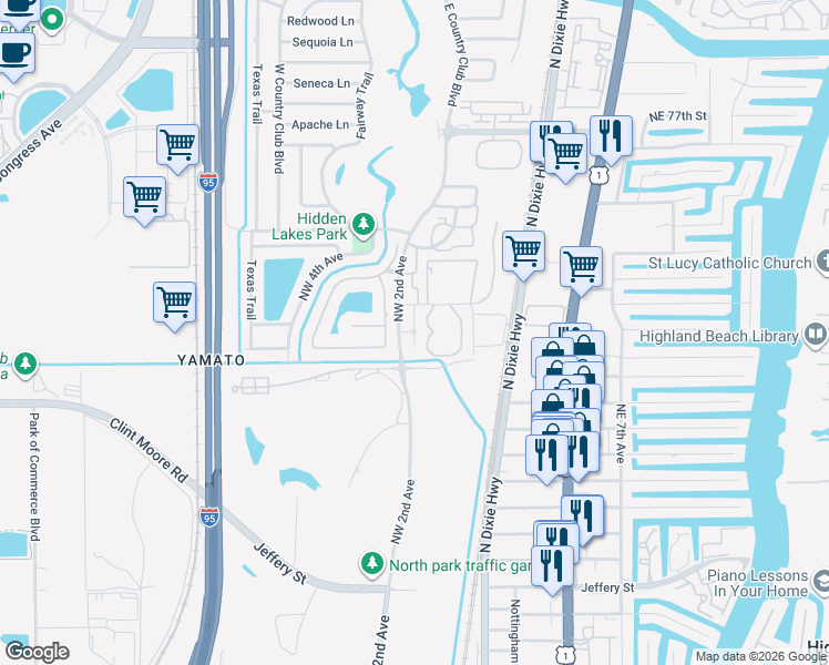 map of restaurants, bars, coffee shops, grocery stores, and more near 6850 Northwest 2nd Avenue in Boca Raton
