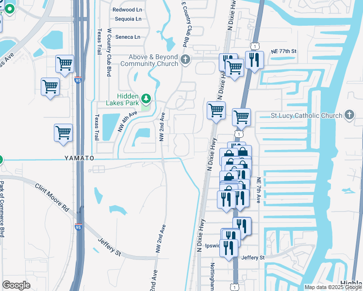 map of restaurants, bars, coffee shops, grocery stores, and more near 160 Northwest 70th Street in Boca Raton