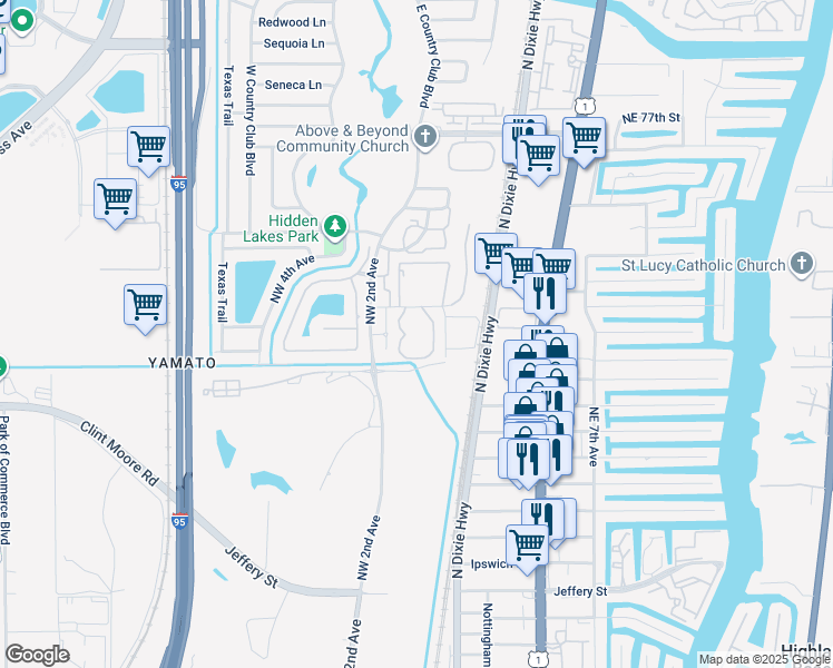 map of restaurants, bars, coffee shops, grocery stores, and more near 160 Northwest 70th Street in Boca Raton