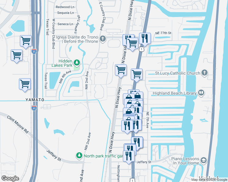 map of restaurants, bars, coffee shops, grocery stores, and more near 100 Northwest 69th Circle in Boca Raton