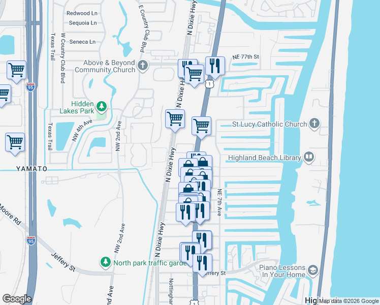 map of restaurants, bars, coffee shops, grocery stores, and more near 6830 North Federal Highway in Boca Raton
