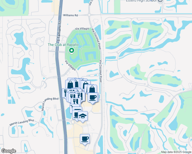 map of restaurants, bars, coffee shops, grocery stores, and more near 8681 Piazza Del Lago Circle in Estero