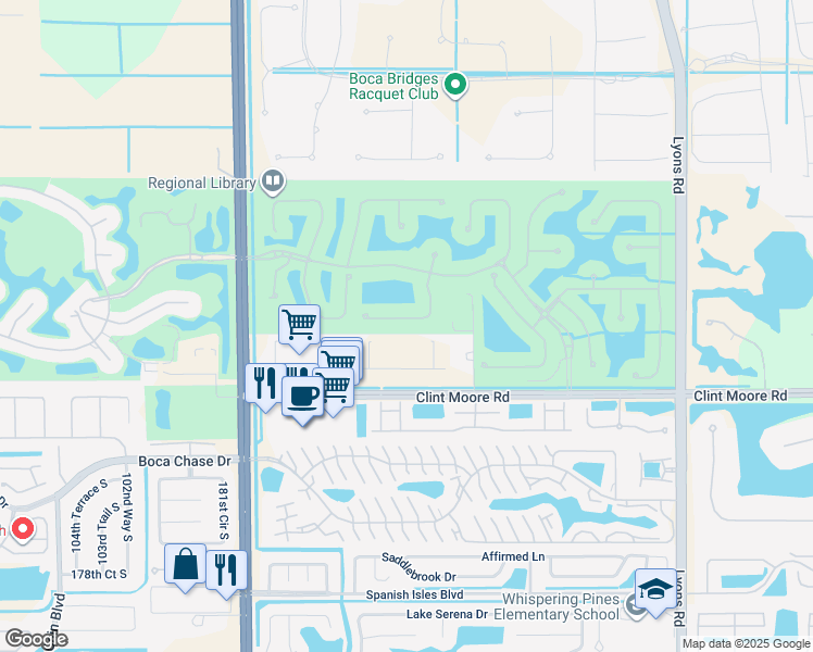 map of restaurants, bars, coffee shops, grocery stores, and more near 17848 Key Vista Way in Boca Raton