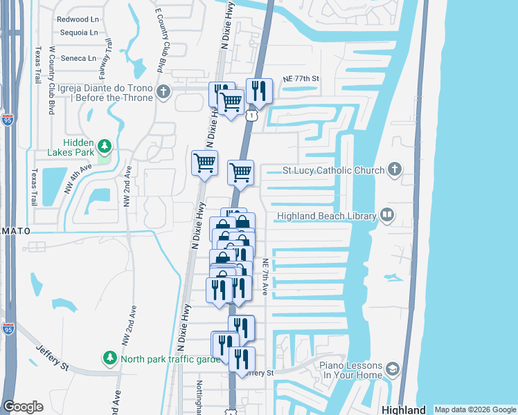 map of restaurants, bars, coffee shops, grocery stores, and more near 6899 Northeast 7th Avenue in Boca Raton