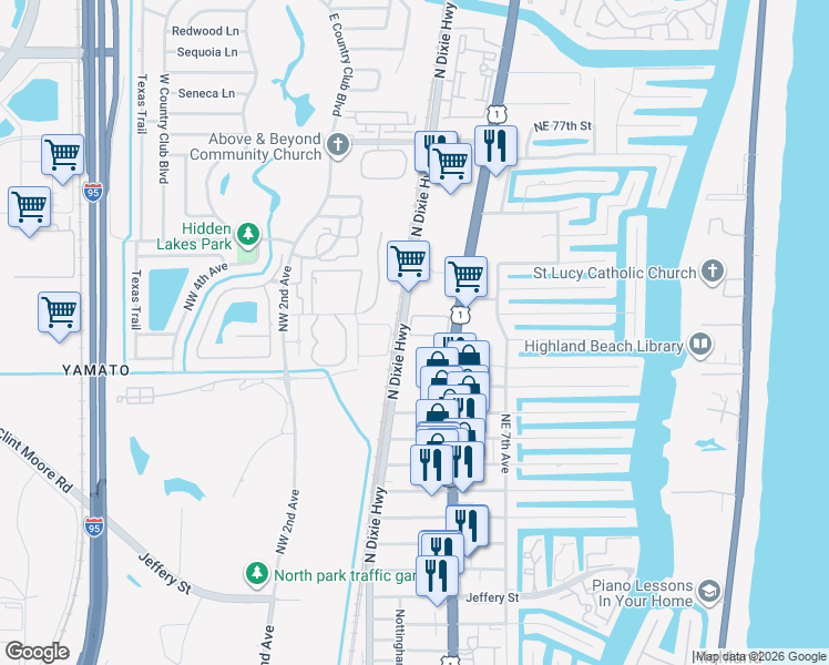 map of restaurants, bars, coffee shops, grocery stores, and more near 325 Northeast 69th Circle in Boca Raton