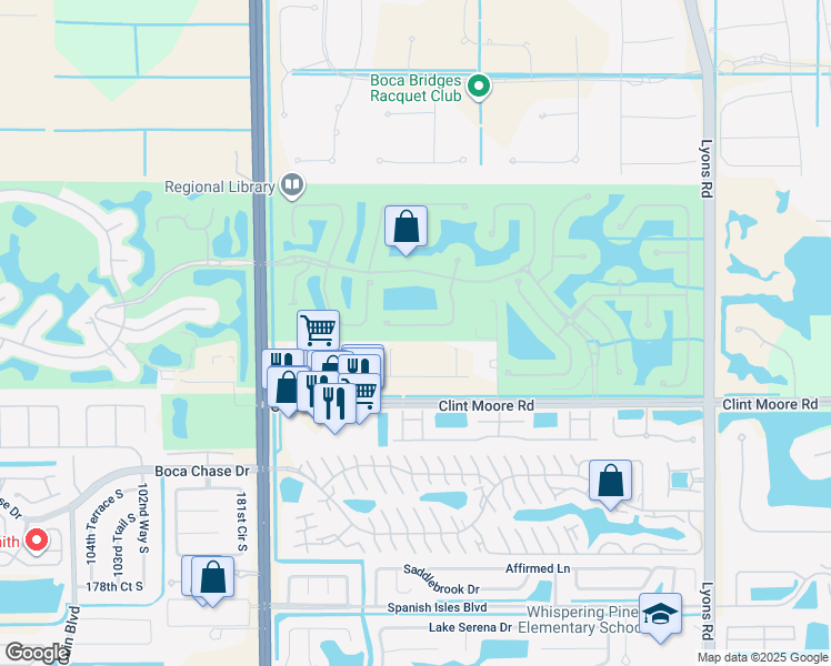map of restaurants, bars, coffee shops, grocery stores, and more near 17848 Key Vista Way in Boca Raton