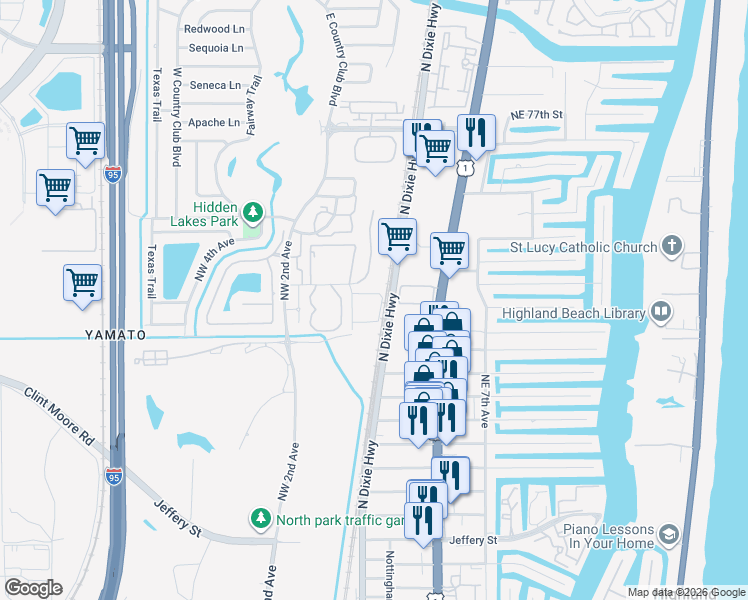 map of restaurants, bars, coffee shops, grocery stores, and more near 100 Northwest 69th Circle in Boca Raton