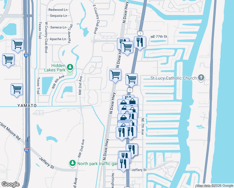 map of restaurants, bars, coffee shops, grocery stores, and more near 230 Northeast 69th Circle in Boca Raton