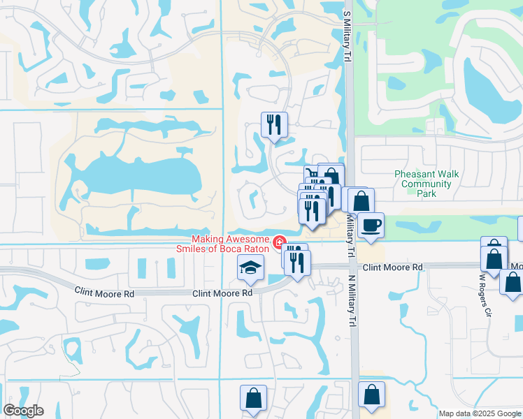 map of restaurants, bars, coffee shops, grocery stores, and more near 17746 Deauville Lane in Boca Raton