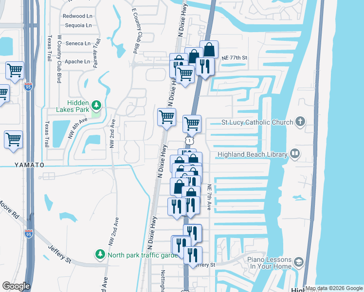 map of restaurants, bars, coffee shops, grocery stores, and more near in Boca Raton