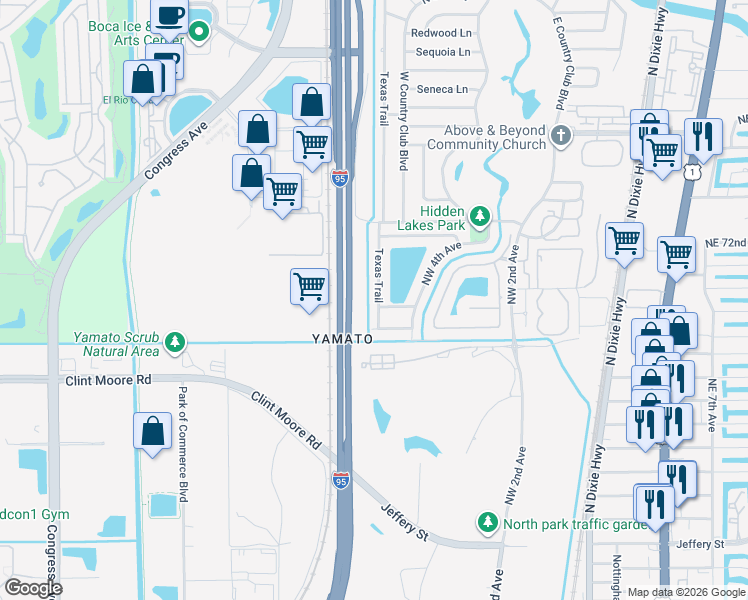 map of restaurants, bars, coffee shops, grocery stores, and more near 7080 Northwest 5th Avenue in Boca Raton
