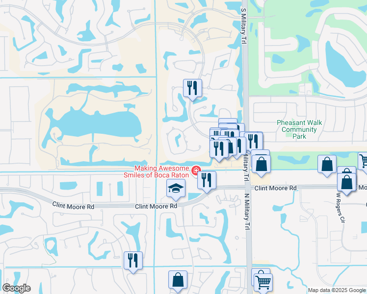 map of restaurants, bars, coffee shops, grocery stores, and more near 17746 Deauville Lane in Boca Raton