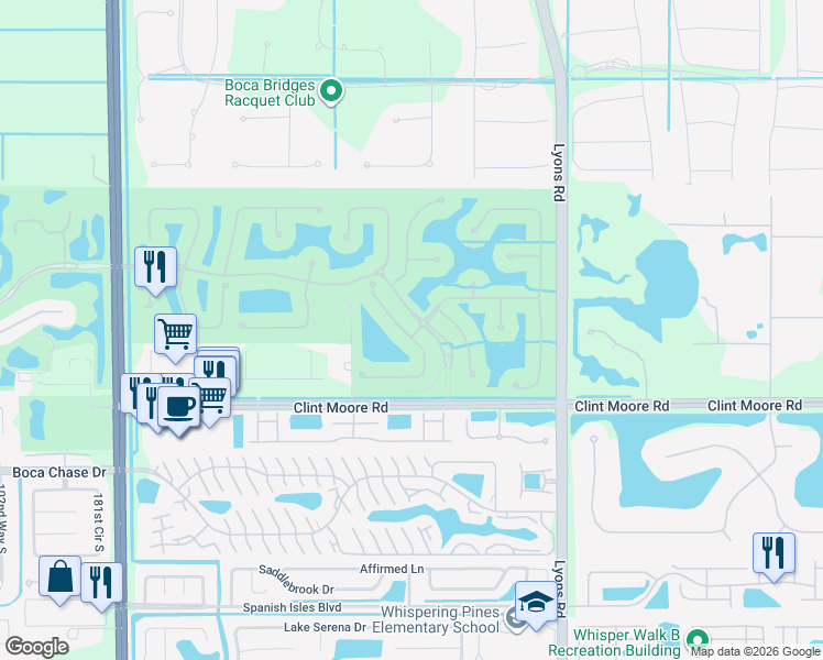 map of restaurants, bars, coffee shops, grocery stores, and more near 17786 Lake Azure Way in Boca Raton