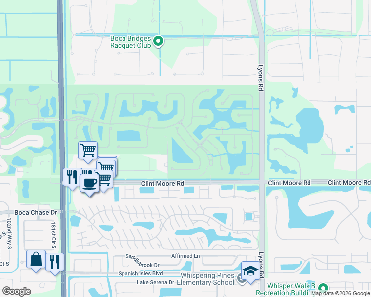 map of restaurants, bars, coffee shops, grocery stores, and more near 17786 Lake Azure Way in Boca Raton