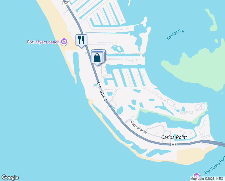 map of restaurants, bars, coffee shops, grocery stores, and more near 7225 Estero Boulevard in Fort Myers Beach