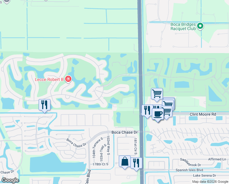 map of restaurants, bars, coffee shops, grocery stores, and more near 10253 Shireoaks Lane in Boca Raton