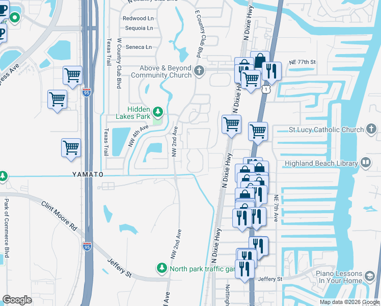 map of restaurants, bars, coffee shops, grocery stores, and more near 101 Northwest 70th Street in Boca Raton
