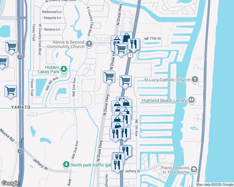 map of restaurants, bars, coffee shops, grocery stores, and more near 6971 North Federal Highway in Boca Raton