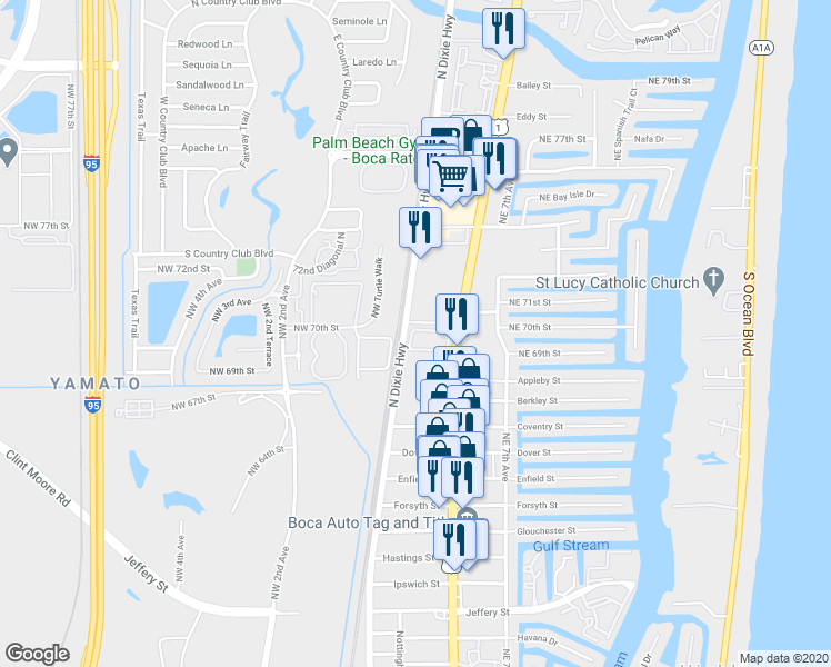 map of restaurants, bars, coffee shops, grocery stores, and more near 6971 North Federal Highway in Boca Raton