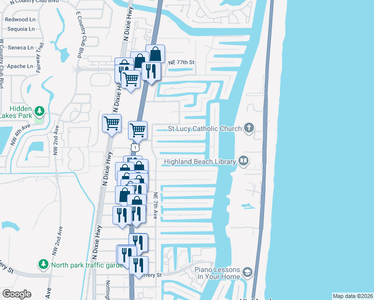 map of restaurants, bars, coffee shops, grocery stores, and more near 811 Northeast 70th Street in Boca Raton