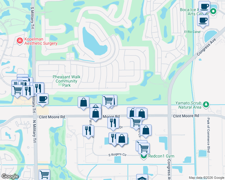 map of restaurants, bars, coffee shops, grocery stores, and more near 4359 Brandywine Drive in Boca Raton