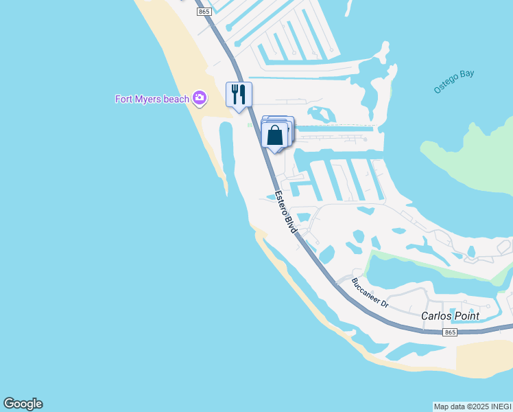 map of restaurants, bars, coffee shops, grocery stores, and more near 7330 Estero Boulevard in Fort Myers Beach