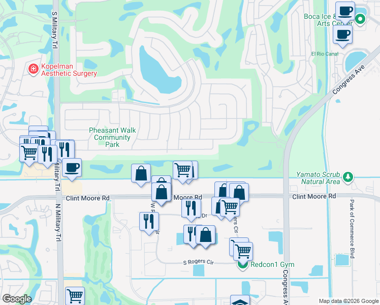 map of restaurants, bars, coffee shops, grocery stores, and more near 4359 Brandywine Drive in Boca Raton