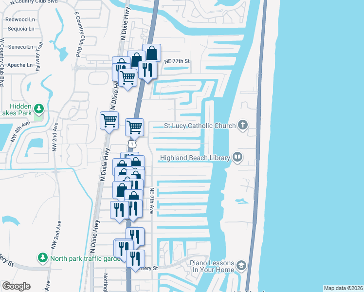 map of restaurants, bars, coffee shops, grocery stores, and more near 811 Northeast 70th Street in Boca Raton