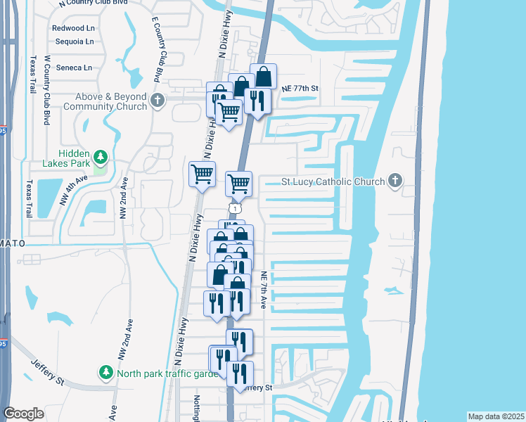 map of restaurants, bars, coffee shops, grocery stores, and more near 698 Northeast 70th Street in Boca Raton