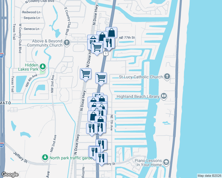 map of restaurants, bars, coffee shops, grocery stores, and more near 698 Northeast 70th Street in Boca Raton