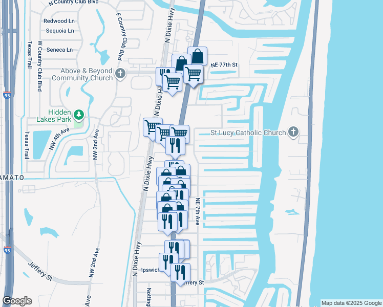 map of restaurants, bars, coffee shops, grocery stores, and more near 698 Northeast 70th Street in Boca Raton