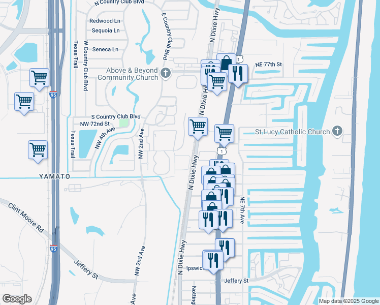 map of restaurants, bars, coffee shops, grocery stores, and more near 7020 Northwest Turtle Walk in Boca Raton