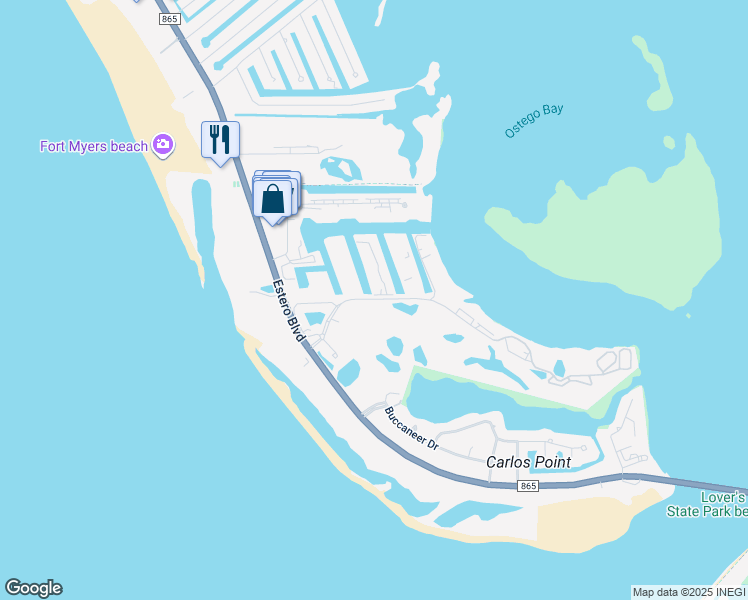 map of restaurants, bars, coffee shops, grocery stores, and more near 4491 Bay Beach Lane in Fort Myers Beach
