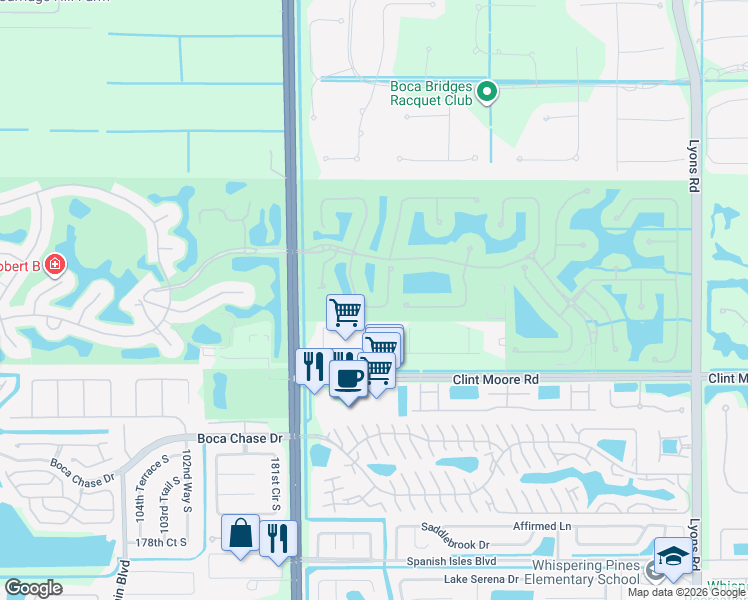 map of restaurants, bars, coffee shops, grocery stores, and more near 17928 Villa Club Way in Boca Raton
