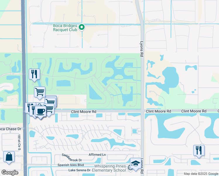 map of restaurants, bars, coffee shops, grocery stores, and more near 17651 Monte Vista Drive in Boca Raton