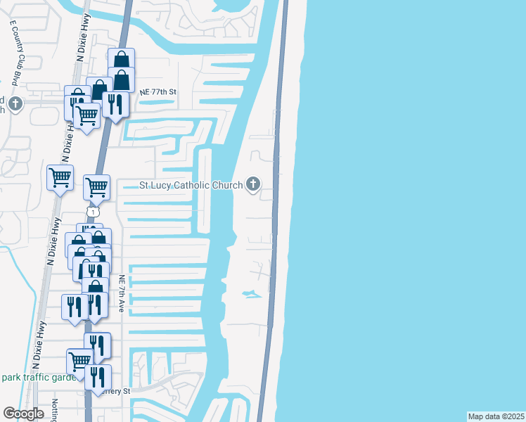 map of restaurants, bars, coffee shops, grocery stores, and more near 3594 South Ocean Boulevard in Highland Beach