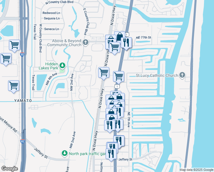 map of restaurants, bars, coffee shops, grocery stores, and more near 6971 North Federal Highway in Boca Raton