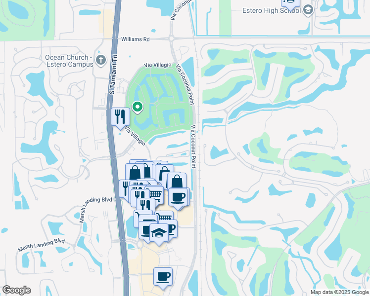 map of restaurants, bars, coffee shops, grocery stores, and more near 8650 Piazza Del Lago Circle in Estero