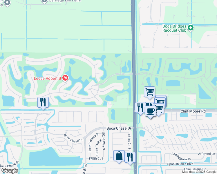map of restaurants, bars, coffee shops, grocery stores, and more near 10253 Shireoaks Lane in Boca Raton