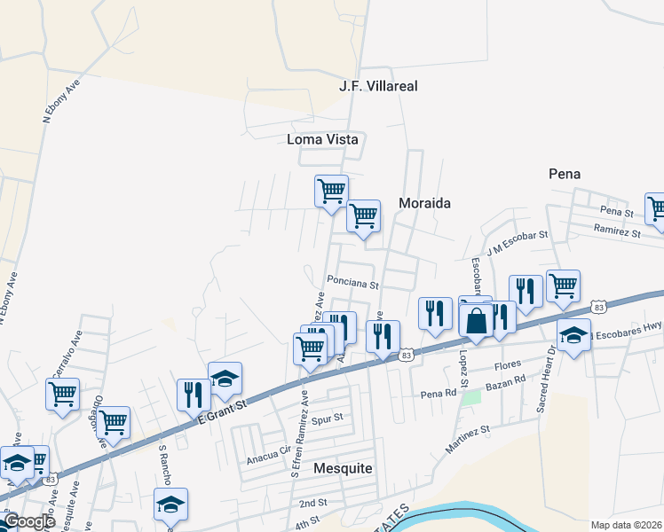map of restaurants, bars, coffee shops, grocery stores, and more near 2701 Margarita Street in Roma