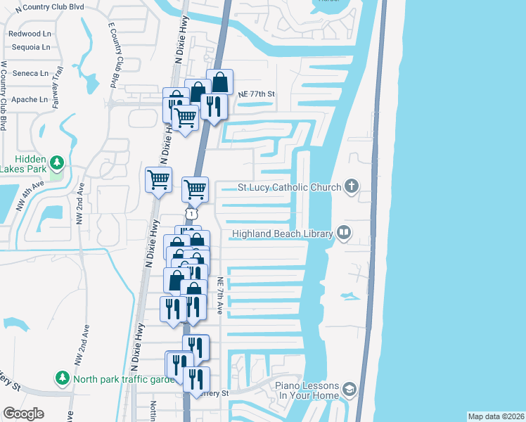 map of restaurants, bars, coffee shops, grocery stores, and more near 811 Northeast 70th Street in Boca Raton