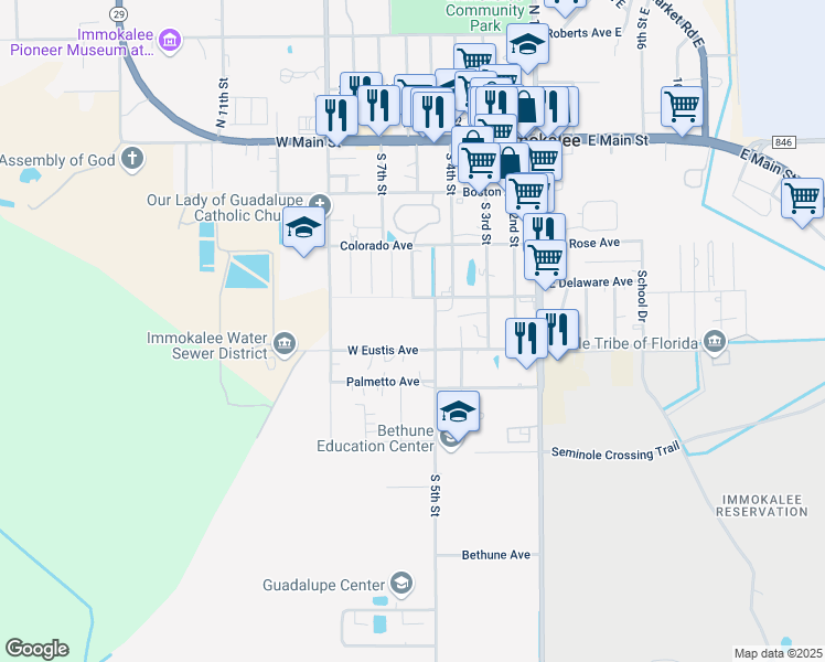 map of restaurants, bars, coffee shops, grocery stores, and more near 601 West Delaware Avenue in Immokalee