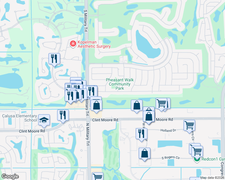 map of restaurants, bars, coffee shops, grocery stores, and more near 4767 Brandywine Drive in Boca Raton