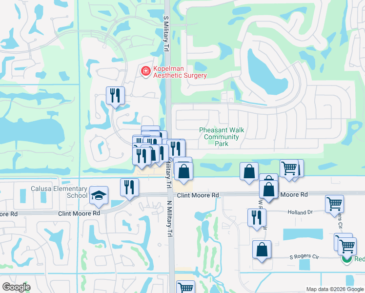 map of restaurants, bars, coffee shops, grocery stores, and more near 4963 Brandywine Drive in Boca Raton