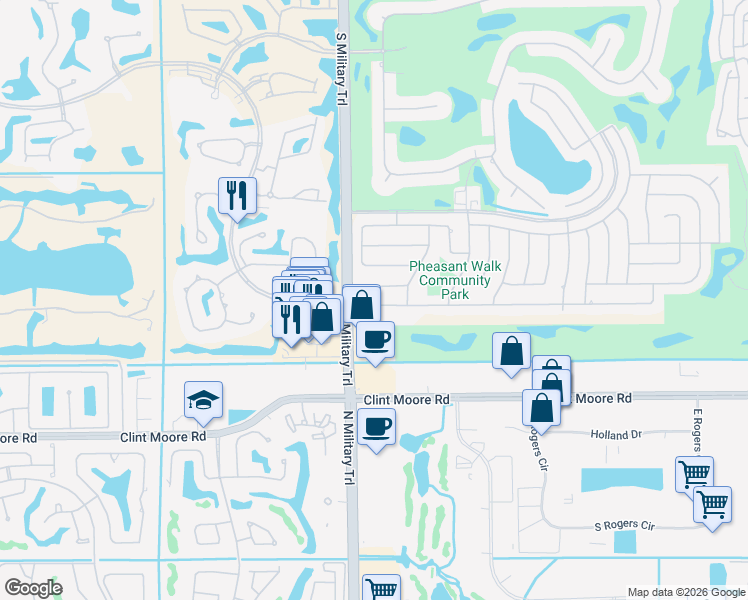 map of restaurants, bars, coffee shops, grocery stores, and more near 4963 Brandywine Drive in Boca Raton