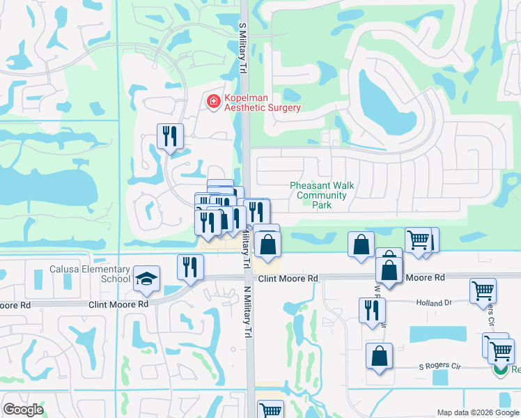map of restaurants, bars, coffee shops, grocery stores, and more near 4963 Brandywine Drive in Boca Raton