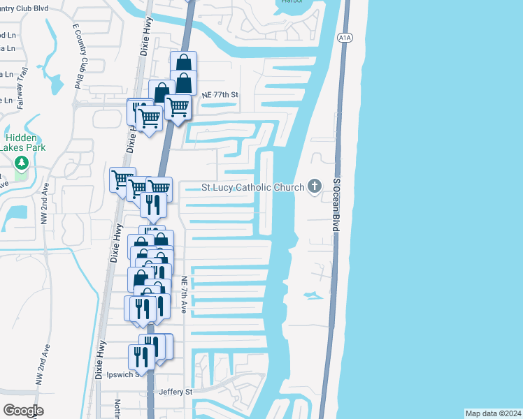 map of restaurants, bars, coffee shops, grocery stores, and more near 7001 Northeast 8th Drive in Boca Raton