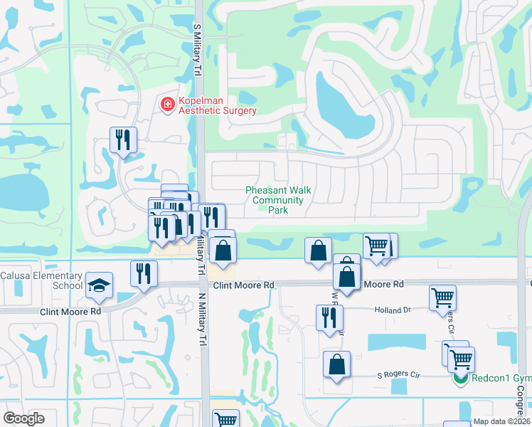 map of restaurants, bars, coffee shops, grocery stores, and more near 4767 Brandywine Drive in Boca Raton
